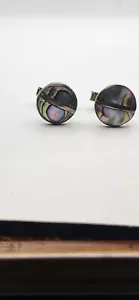 Vintage Mexican Alpaca Silver .925 & Abalone Cufflinks Artist Hallmarked - Picture 1 of 16