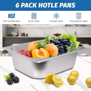 CMI 6 Pack 1/2 Stainless Steel Gastronorm Pans 4" Deep Gastronorm Containers - Picture 1 of 7