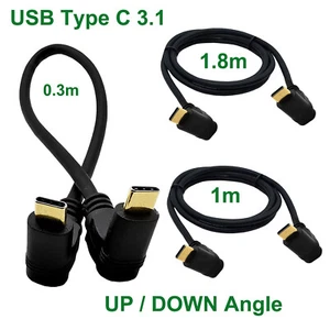 USB 3.1 Type C Male to Male Down/Up Angle Connector Data Charging Adapter Cable - Picture 1 of 14