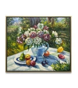 Hungryartist - Pintura original de flores de bodegones sobre lienzo 20x24 enmarcada - Imagen 1 de 6