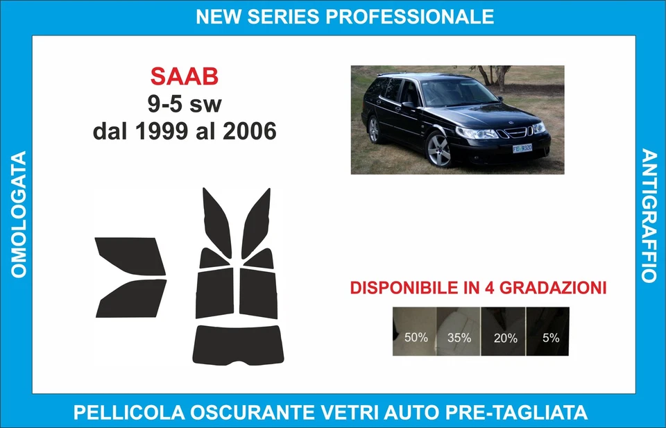 pellicole oscuranti vetri saab 9-5 sw dal 1999-2006  kit completo - Imagen 1 de 1