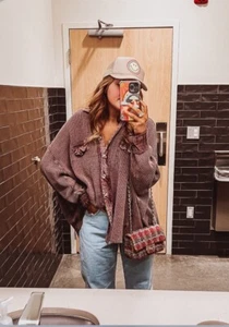 Free People FP One Scout Jacket Buttondown Oversized Thermal Tunic Top Small NEW - Picture 1 of 24