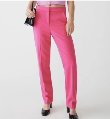 J Crew Kate 亚麻混纺裤子 8 码娇小直筒弹力全新粉红色 8P — 第 1/4 张图片