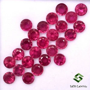 9.20 Cts Natural Ruby Round Cut 4 mm Lot 25 Pcs Reddish Shade Loose Gemstones GF - Picture 1 of 5