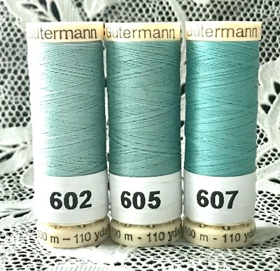 3 NEW different teal colors GUTERMANN 100% polyester thread 110 yard spools - Image 1 of 4
