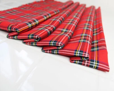 Tartan Fabric - Red Royal Stewart Tartan Check Polyviscose Craft Fabric Material - Image 1 of 4