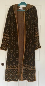 Women Long Open Front Hooded Jacquard Cardigan SZ: Bust 44” NWT - Picture 1 of 12