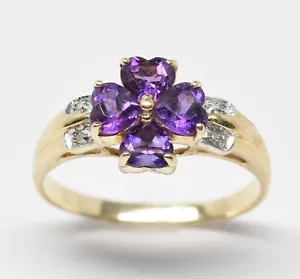 14K Gold Amethyst Diamond Ring 2.55g RG0209 - Picture 1 of 6