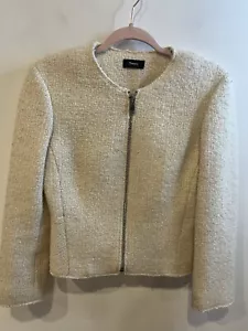 THEORY BLAZER DAMEN GRÖSSE 6 CREME WOLLMISCHUNG REISSVERSCHLUSS KOMPLETT GEFÜTTERT DESIGNER JACKE - Bild 1 von 8
