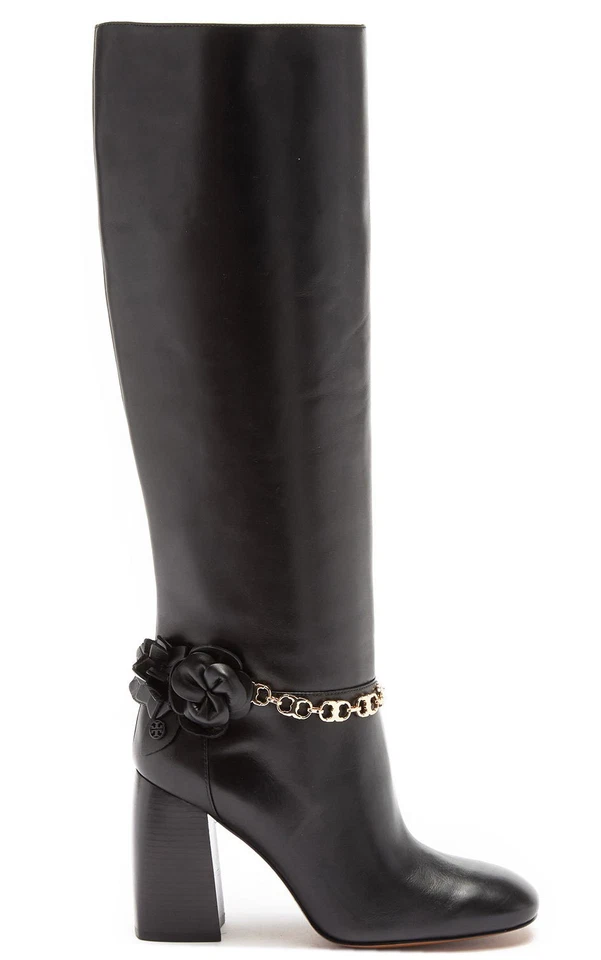 Tory Burch Burgundy Blossom BOOTS Block Heel Tall Knee High BOOTIES 7