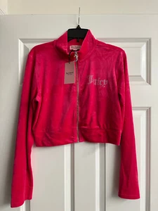 Neu mit Etikett Juicy Couture Hot Pink Velours Reißverschluss Track Top Hoodie Größe L Large - Bild 1 von 4