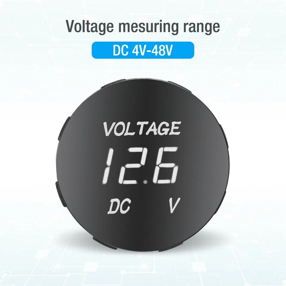 5MINTECH 12V-24V Digital Voltmeter Voltage Meter Battery Car Marine Motorcycle WHITE LED