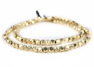 Gold Faceted Diamond Cut Beads 6mm Brass Large Hole 24 Inch Strand - Picture 1 of 4
