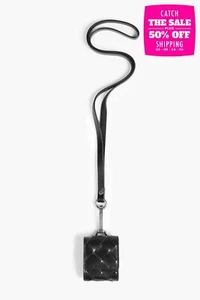 RRP €374 BOTTEGA VENETA Intrecciato Leather Lanyard Headphone Airpods Case Black - Photo 1 sur 7