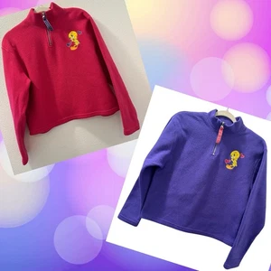 Vintage 1997 WB Looney Tunes Tweety 1/4 Zip Fleece Pullover Sweater Bundle - Picture 1 of 18