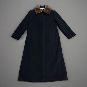 Larry Levine Designs Damen 6P Schwarz Wolle Kaschmir Mantel Kunstfellkragen Polen - Bild 1 von 17