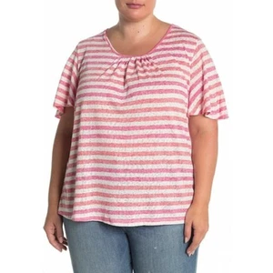 Bobeau Women's Coral Multi Stripe Short Flutter Sleeve Stripe Top 3X MSRP $68 - Picture 1 of 3
