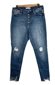Kancan Jeans donna 2XL blu bottoni a vista mosca vita alta elasticizzato sfilacciato - Foto 1 di 12