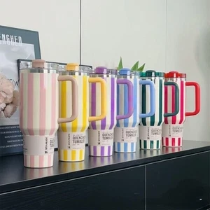 40oz gestreifte Isolierflaschen mit Trinkhalm, Griffbecher aus Edelstahl 304 - Bild 1 von 16