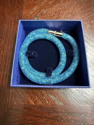 Pulseira/gargantilha dupla Swarovski Stardust azul nova na caixa média 5120022 - Imagem 1 de 4