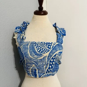 Top con lazo trasero ajustable hawaiano estampado azul y blanco Ybara para mujer talla M-XL - Imagen 1 de 12
