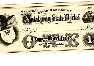 $1 "HUTALANNY SLATE WORKS" $1 (RARE) 1800'S (PENNSYLVANIA) $1 UNCIRCULATED!!! - Image 1 of 3