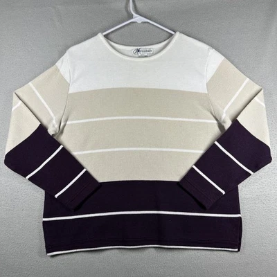 Suéter de Granero para Mujer S Gris Tejido Pullover Manga Larga Rayas Bloque de Color Foto 1 de 4