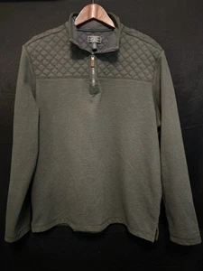 GH Bass Co Quilted Quarter Zip Pullover Sweatshirt Mens L Dark Green Long Sleeve - Picture 1 of 15