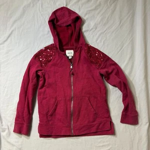 Cherokee Hoodie Sweatshirt Girls 10-12 L Red Sequin Full Zip Hood Jacket School - Picture 1 of 6