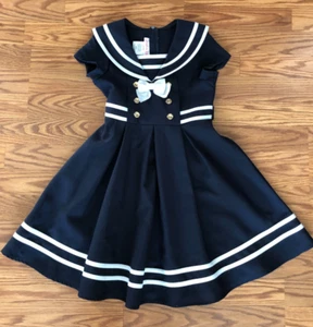 Jessica Ann Nautical Navy And White Sailor Dress Girl's Size 6X Excellent - Picture 1 of 6