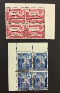 ADEN 1946 XF MNH Sc#12-13 Blocks of 4, - Picture 1 of 2