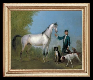 Cuadro artístico miniatura de casa de muñecas de perros caballero caballo y sabueso de 1700 8608 - Imagen 1 de 1