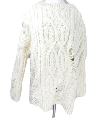 Suéter para mujer JOA XS marfil tejido con cable suéter desgastado cuello redondo Foto 1 de 3