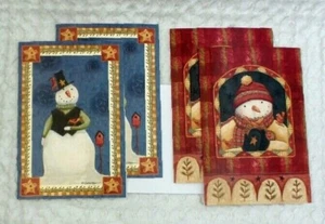 Teresa Kogut Note Cards Primitive Art SNOWMAN Trees Stars Blank Inside 4 Cards - Bild 1 von 6
