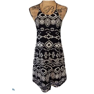Urban Outfitters XS Boho Racerback Swing Mini Dress Black White - Picture 1 of 12