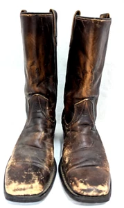 Vtg 70s WRANGLER 4533 Men's 8 D RUGGED EMBOSSED LEATHER Brown Cowboy Boots USA * - Picture 1 of 18