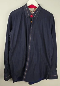 Claudio Lugli Shirt Mens XXL 45-46 Blue Floral Long Sleeve Cotton Casual Formal - Picture 1 of 10