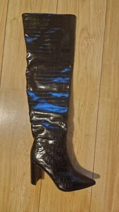Pointe Toe Knee Hight Croc Boots In Black Size 4UK 37 EU - Picture 1 of 19