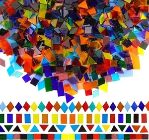 1600 Pieces Transparent Cathedral Stained Glass Mosaic Tiles Crafts Mixed Color - Picture 1 of 6