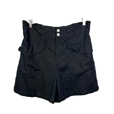 NEW Nicole Miller Linen Blend High Waisted Black Shorts Size L Elastic Waist - Image 1 of 4