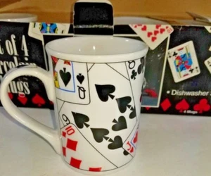 Juego De Colección De 4 TAZAS DE PORCELANA PUENTE DE PÓKER CARTAS DE JUEGO 11 OZ Card Club En Caja - Imagen 1 de 6