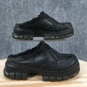 Report Shoes Womens 6.5 Mule Clogs Casual Cmfort Black Leather Faux Fur Slip On - Picture 1 of 16
