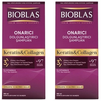 Bioblas Shampoo Collagen & Keratin, Reparierendes Volumen Spendendes, 2 x 360ml,