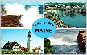 Postcard Greetings from Maine Multiview Boothbay Harbor Portland Head Light - Picture 1 of 2