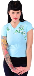 Kirschblüten Cherry Blumen BLOSSOM Retro VINTAGE  Blau Girlie Shirt Rockabilly - Bild 1 von 3