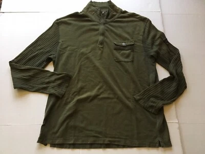 AIGLE Green Men's Ribbed Sleeve Zipper Mock Neck Pull Over Cotton Sweater - Image 1 of 4