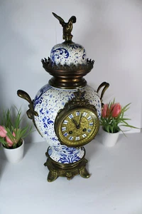 Antique Belgian Boch pottery Delft decor caryatid head bird clock - Picture 1 of 9