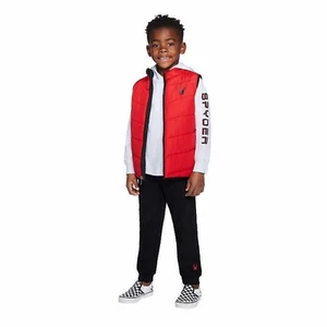 SPYDER 3 Pc Outfit Red Puffy Vest /White Hoodie/Black Joggers Size 4 T NWT - Picture 1 of 4