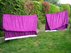2X Pair Vintage Purple Velvet Feel Curtains Length 60in Drop 72in - Picture 1 of 3