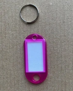 12 of NEW Fuchsia Colour Plastic Key Fob Rings ID Luggage Tags Tag Name Label - Foto 1 di 2